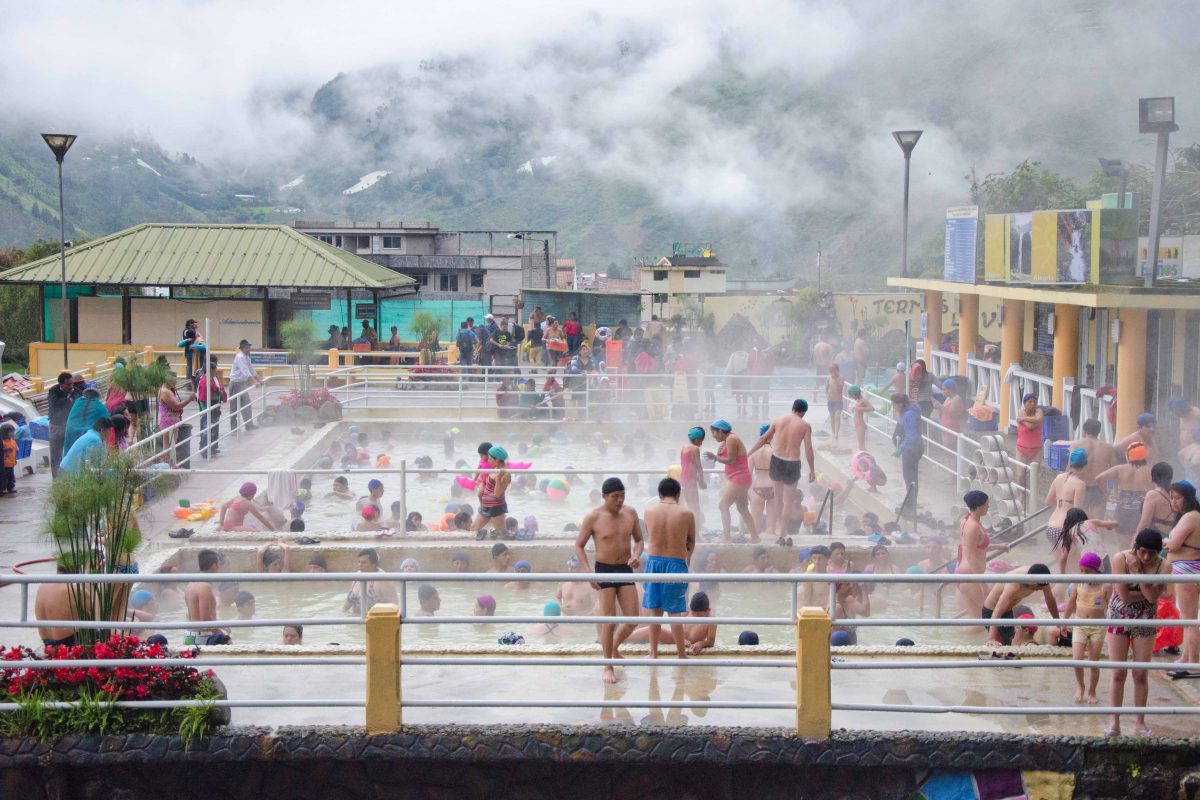 The public baths in Baños de Agua Santa are popular with locals and visitors, Tungurahua Province, Ecuador