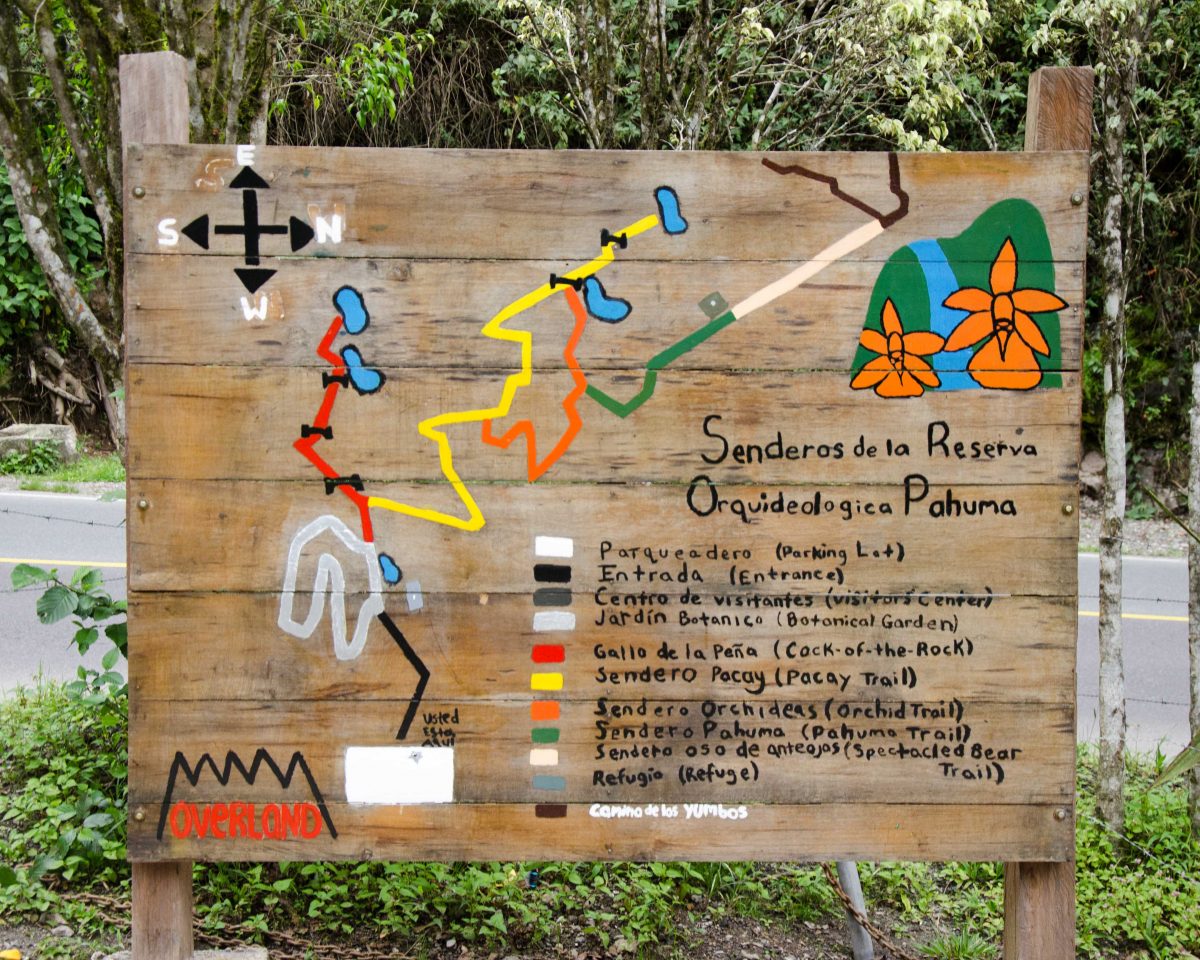 Trail Sign; El Pahuma Orchid Reserve near Quito, Ecuador | @ Angela Drake Trail Sign; El Pahuma Orchid Reserve near Quito, Ecuador | @ Angela Drake